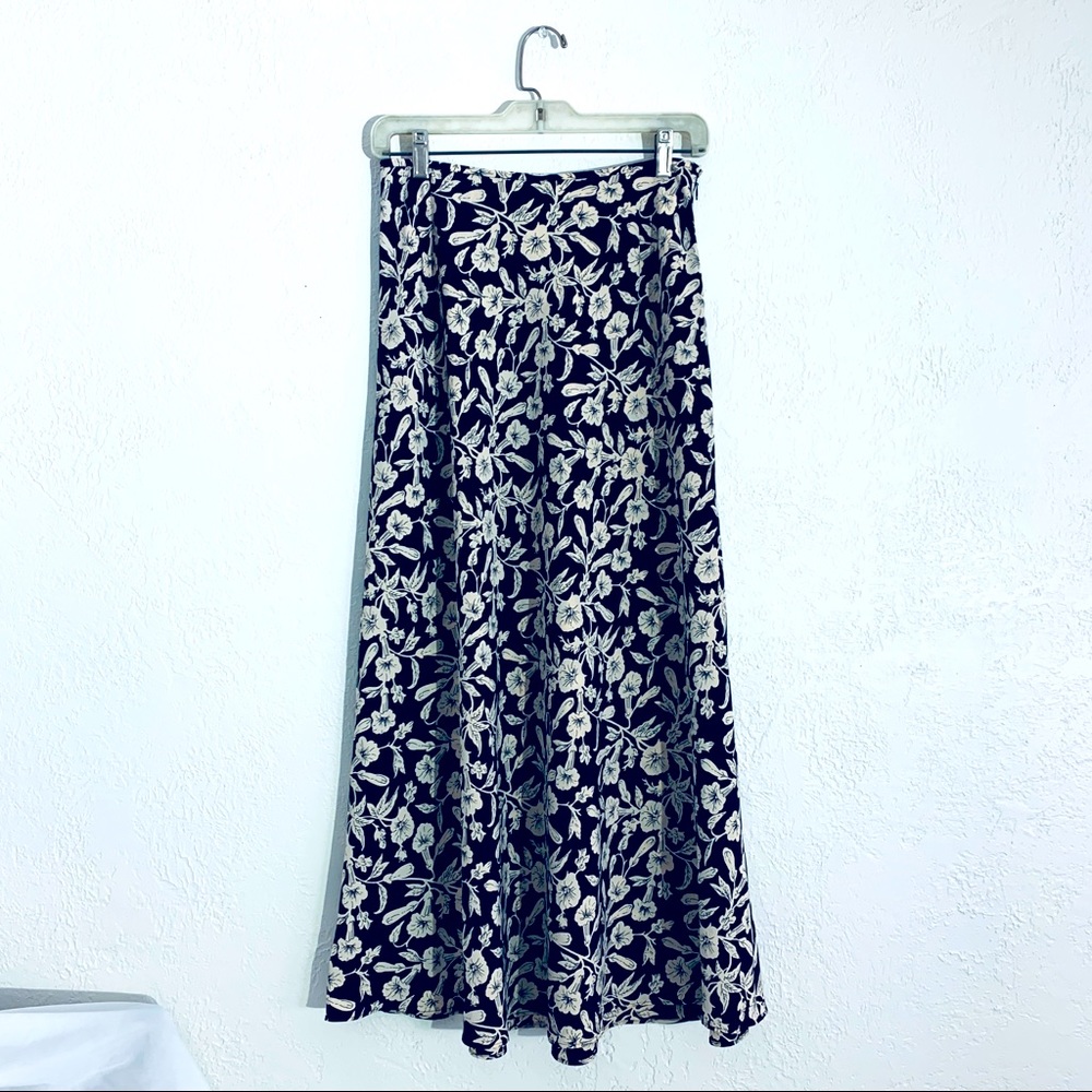 Vintage Black and Cream Floral Solid Maxi Skirt